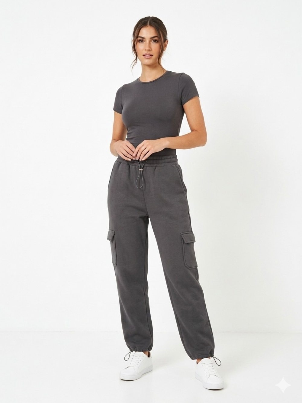 BERRY BLISS by BLOCK Slate Gray Cargo Sweatpants Fleece Utility Joggers NWT